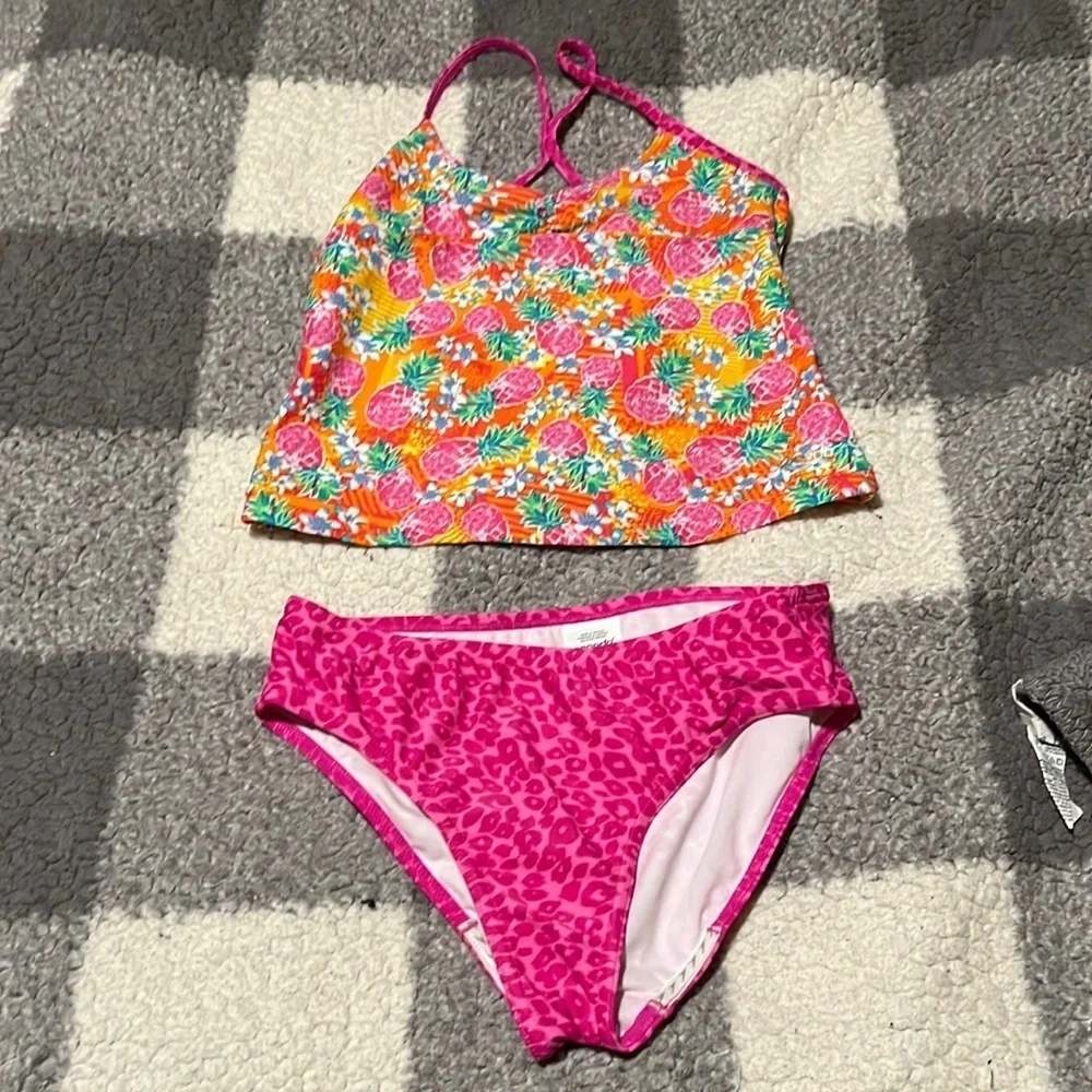 Speedo Size 16 Sporty Splice Pink Tropical Tankini Bikini